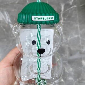 Starbucks Clear Bear Tumbler with Green Lid
